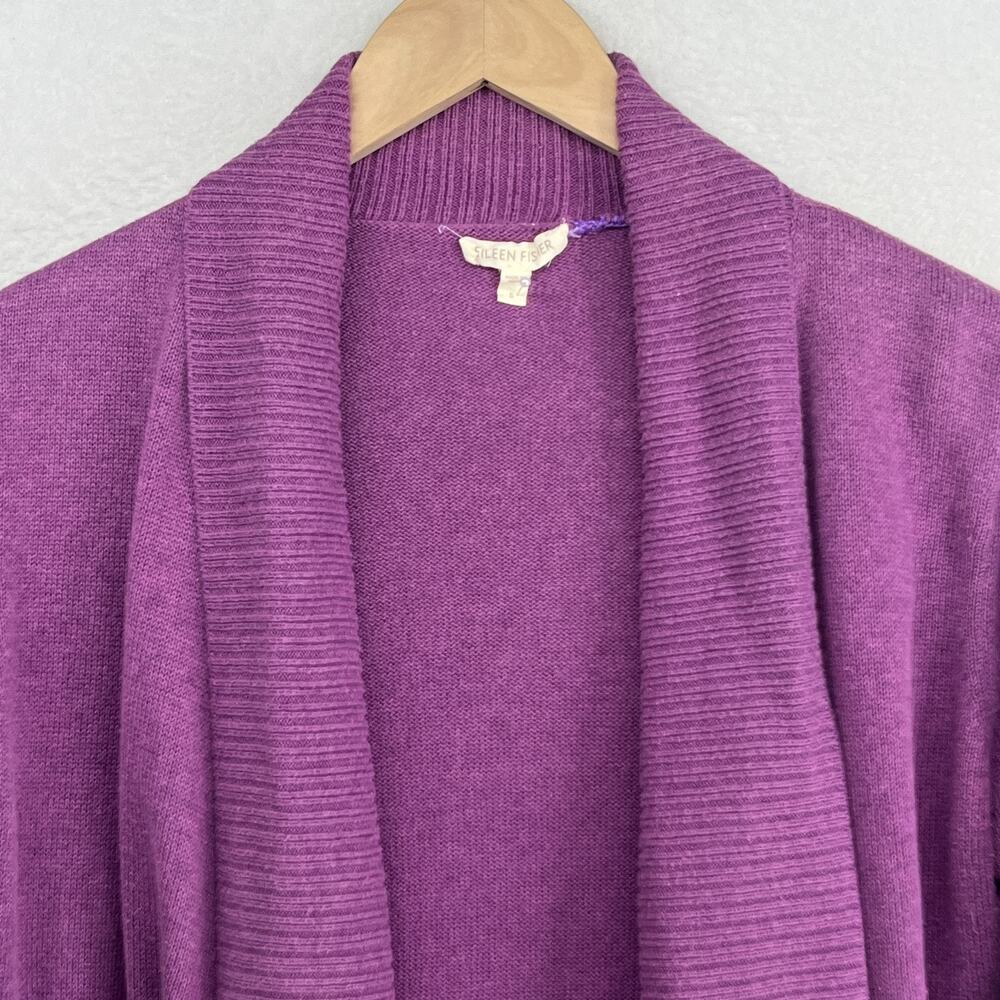 EILEEN FISHER Sweater S Organic Cotton Cardigan Open Front 3/4 Sleeve Purple - Picture 6 of 15
